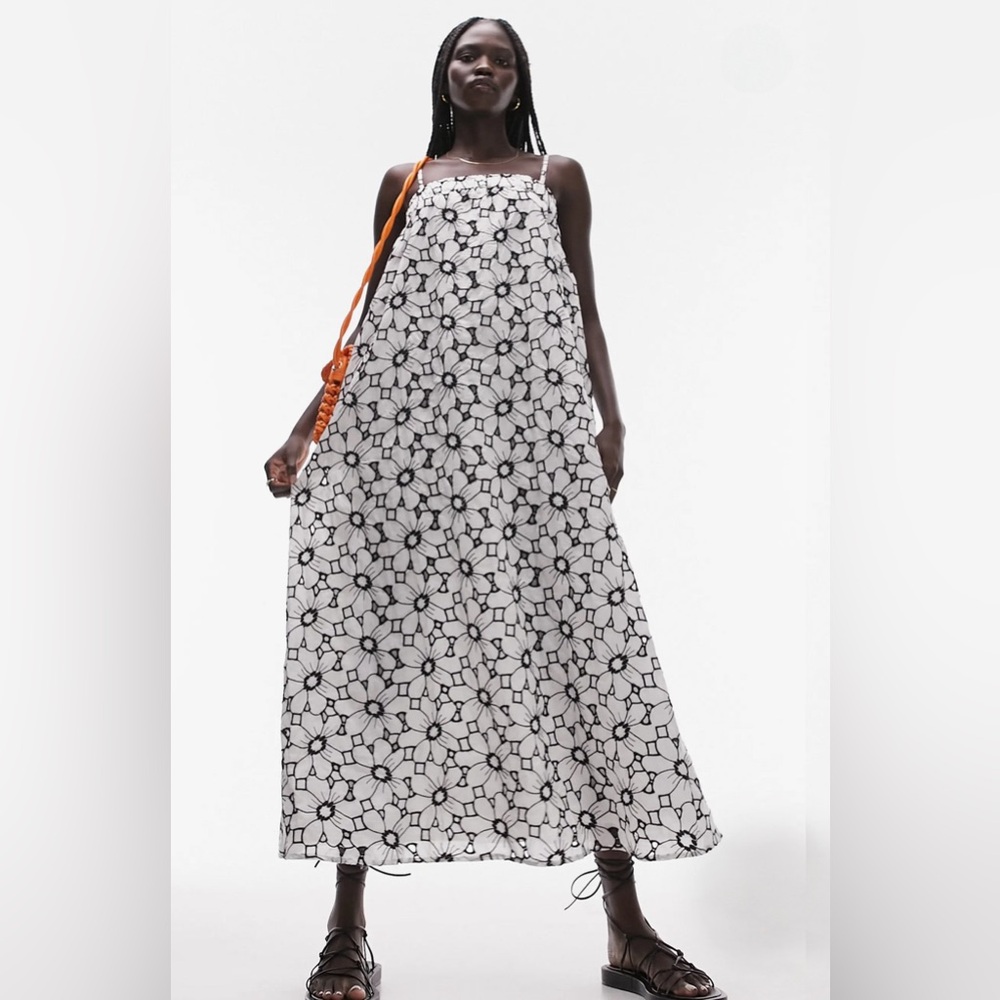 Topshop Floral Embroidered Swing Sundress